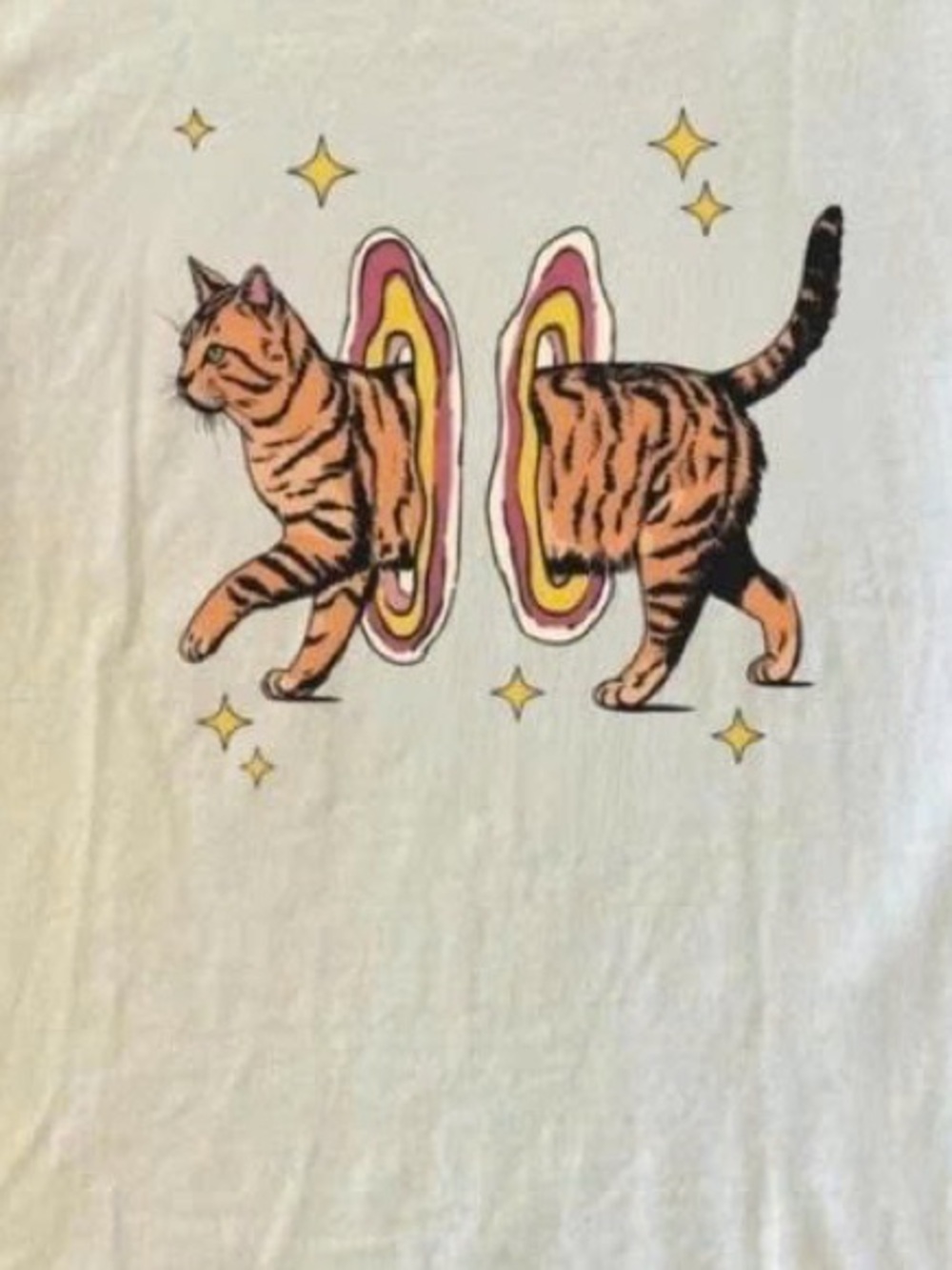 White Graphic Short Sleeve Tee with Orange Cat Portal Print - Picture 2 of 2